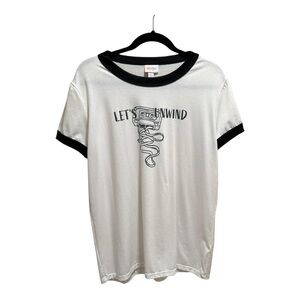 LuLaRoe Let’s Unwind Cassette Tape Graphic Ringer Tee Size M